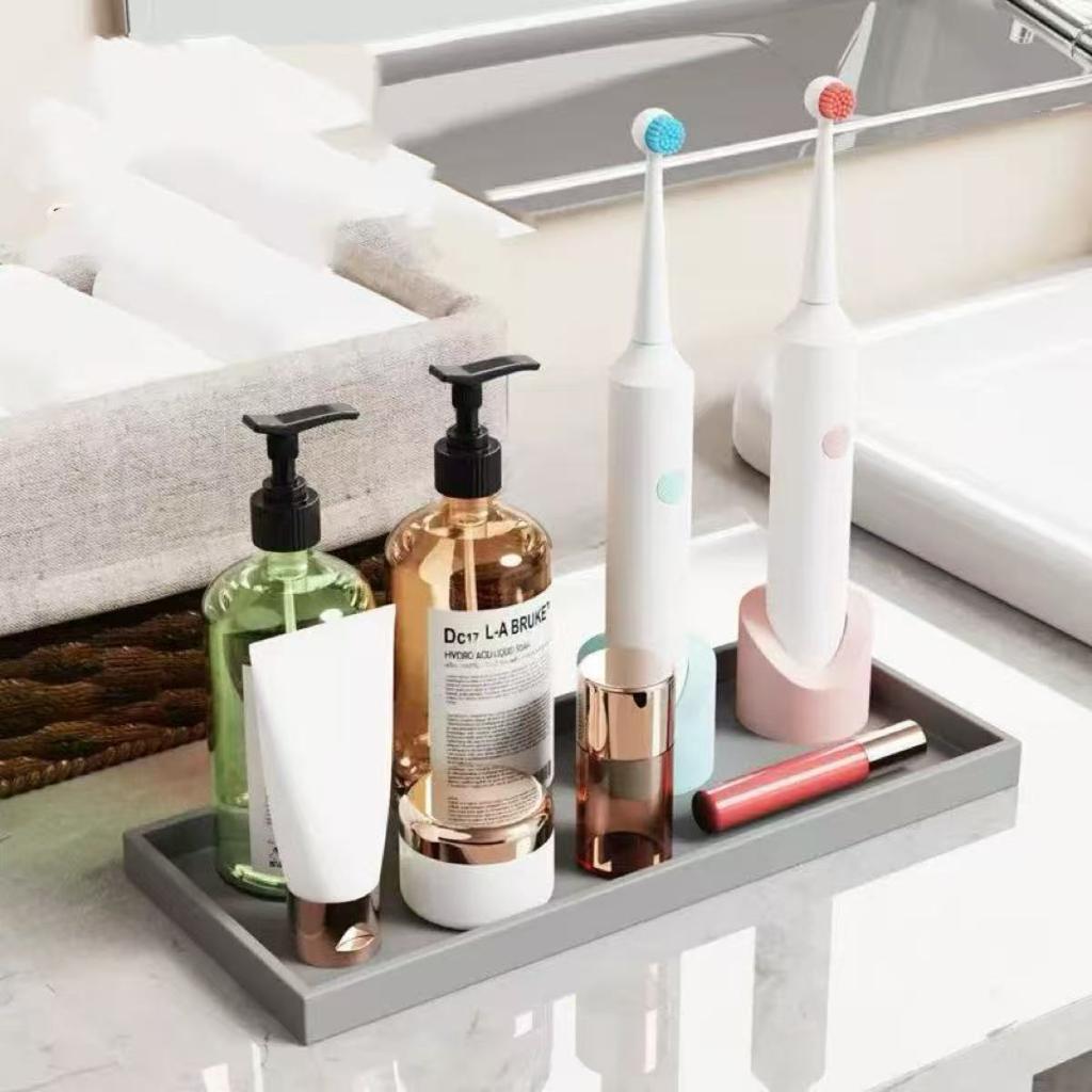 Bathroom Counter Tray Silicone Bathroom Vanity Tray Soap Dispenser Tray Countertop Storage For Dressing Tables