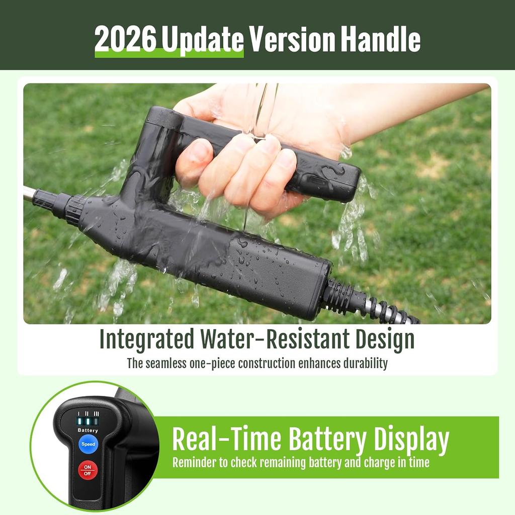 Battery Powered Sprayer 2 Gallon, Electric Weed Sprayer with 3 Adjustable Spray Pressures, Battery Indicator, Telescopic Wand and 4 Nozzles, forGarden