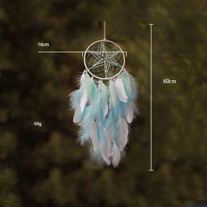 Blue Feathers Star Dream Catcher Handmade Wind Chimes Bedroom Decorations Wall Pendants Window Pendant For Girls Birthday Gifts
