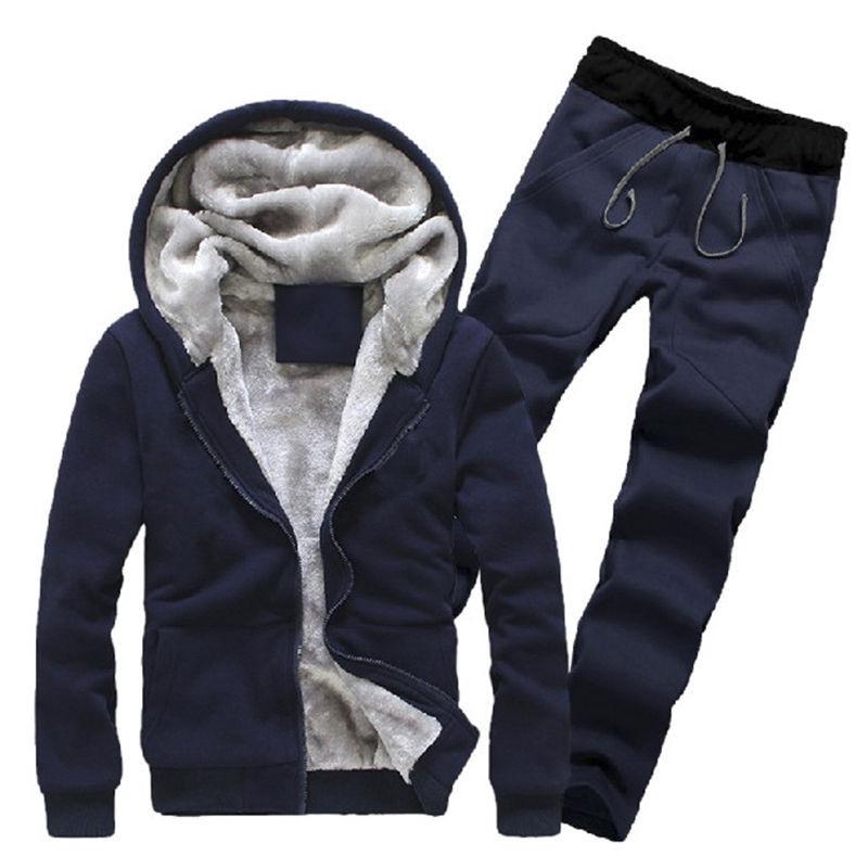 Trendy Men's Casual Thickened Fleece Hoodie Set With Stylish Hood And Zipper Closure