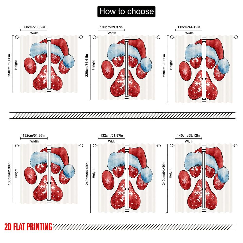 2pcs,2D Plane Printing Pattern Curtains Red Paw Versatile Polyester (without Rod) Art Deco Festive for Study, Living Room,