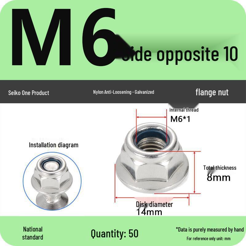 Hexagonal Self-Locking Nylon Anti-Slip Flange Nut M4 M5 M6 M8 M10 M12 M14