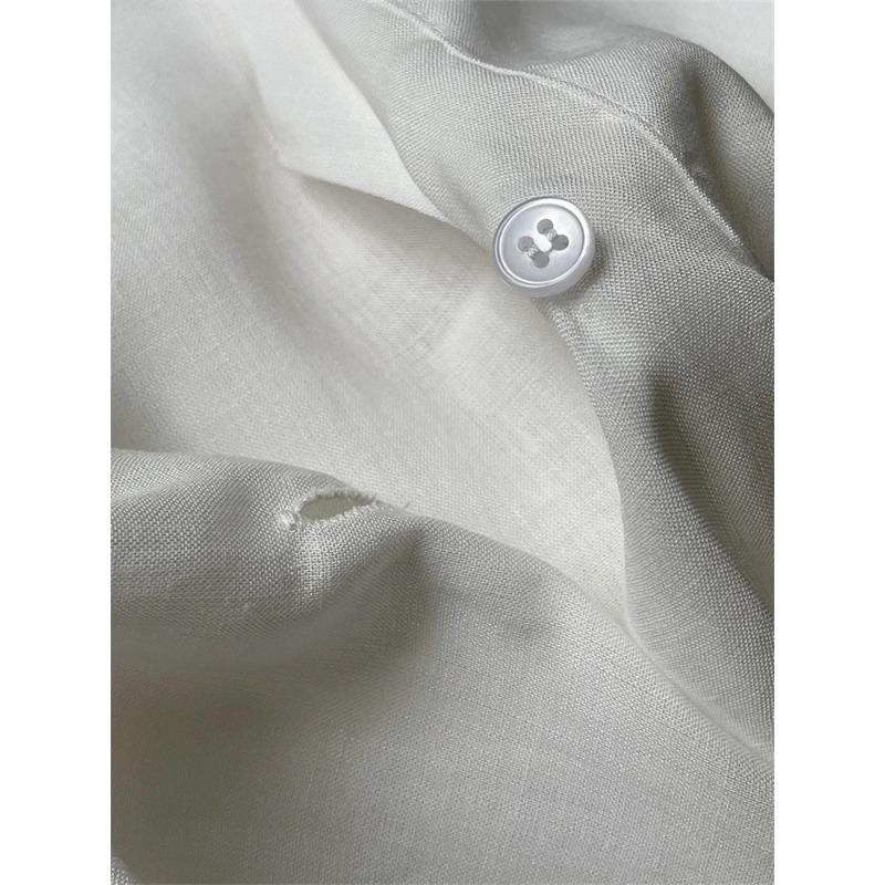 Summer Slightly Transparent Linen Short Sleeve Shirt Women Design Sense Lapel Loose Silhouette Cool Top Female