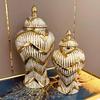 Luxury Home Decoration Dry Flower Vase Artwork Storage Jar Electroplated Gold Plaid Ceramic General Jar Hotel Display Vase