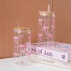 Cute 500ml Bow Glass Cups with Lids and Straw Drinkware Container Coffee Cups Tumbler Cups Girl Gift