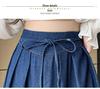 2025 Frühling/Sommer Koreanischer A-Linien Denim Midirock mit plissiertem Saum und elastischer hoher Taille.