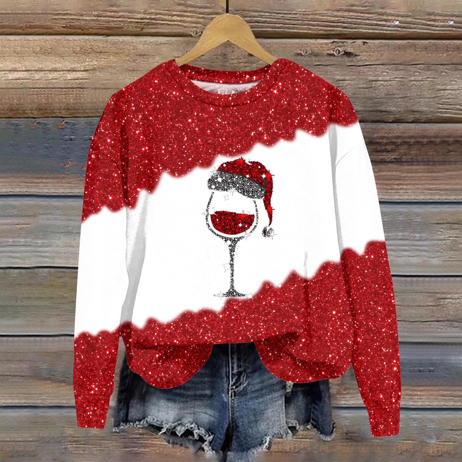 

Женская мода стекло принт длинный рукав свободный круглый вырез толстовка топ осень XXXXL