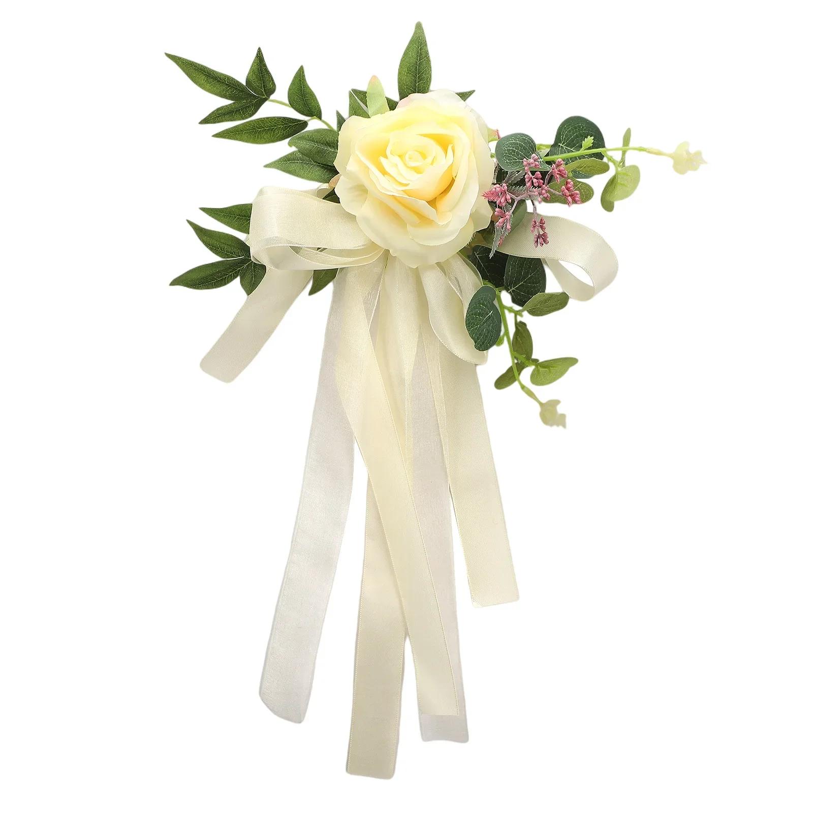 

Forest Chair Back Flower Banquet Decoration Wedding Celebration Aisle Pew Flowers Floral Arrangement Silk Cloth Floral Plant жовтий