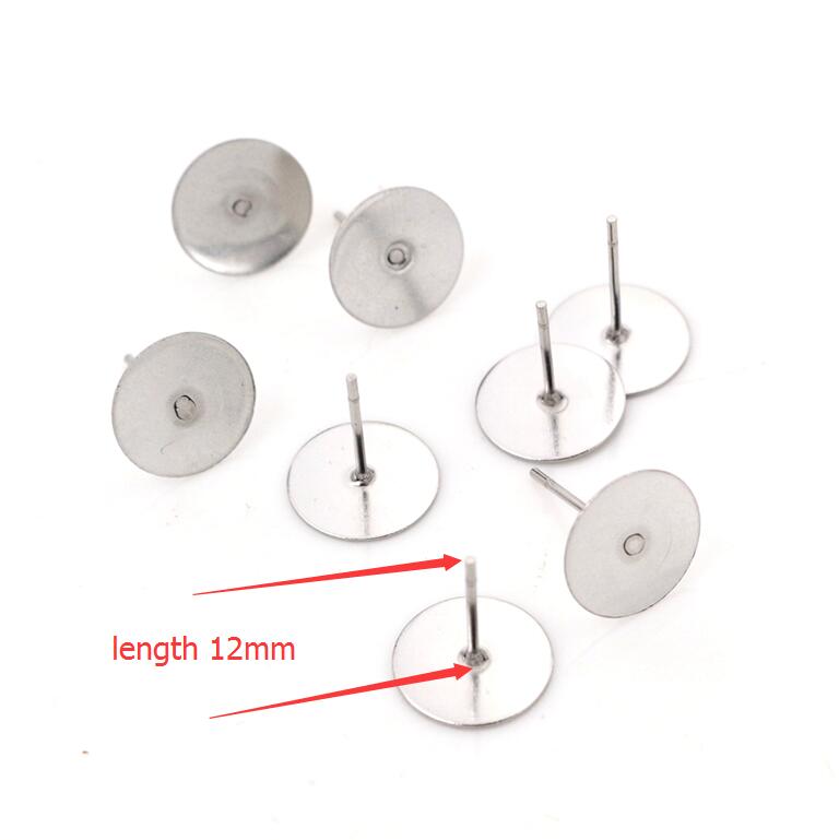 Ne se décolore pas 100 pièces/lot Clous d'oreilles vierges en acier inoxydable Adaptés pour supports de cabochon et camée de 12 mm Accessoires de fabrication de bijoux DIY Fournitures