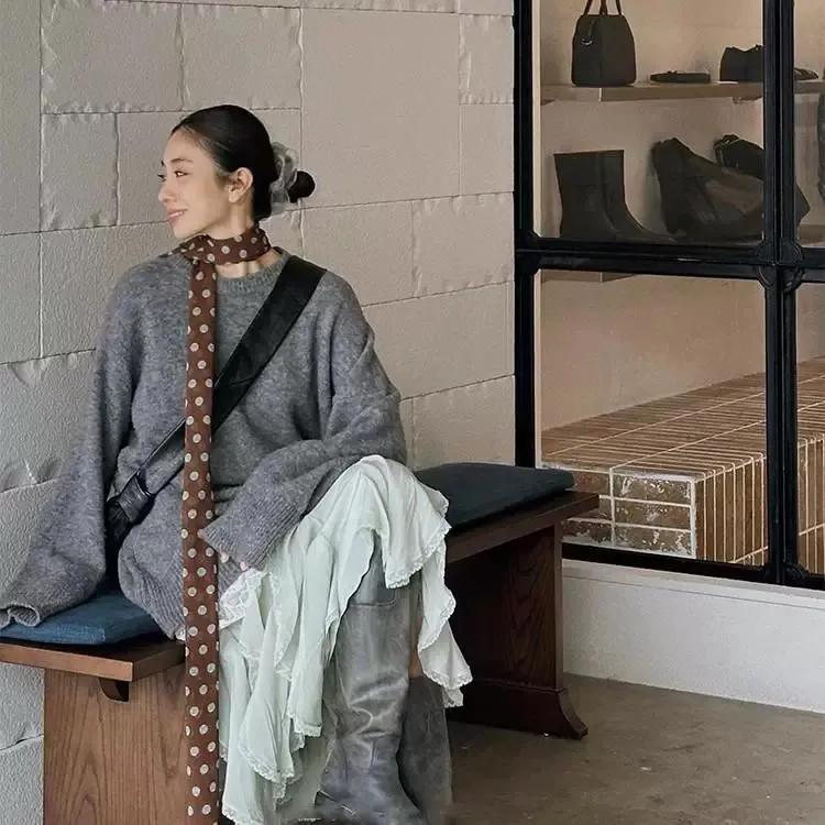 WTEMPO Women's Autumn Retro Elegant Fashion Versatile Casual Outdoor Sunscreen Scarves Spring Summer Round Dot Printed Silk Scarves