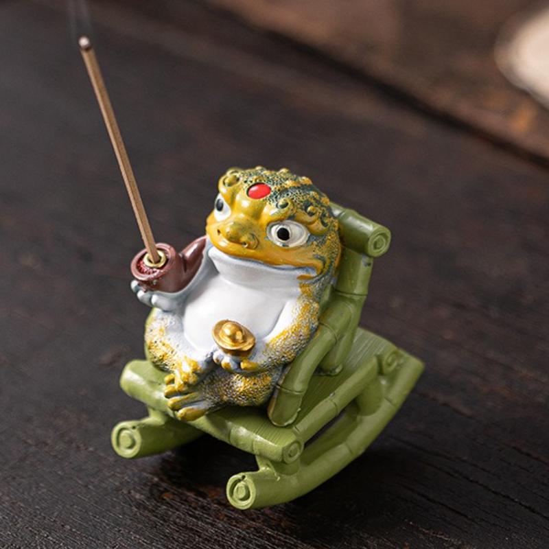 Color Changing Resins Rocking Chair Frogs Teas Pet Sculpture For Meditations Teas Ceremony Gift Decorative Ornament