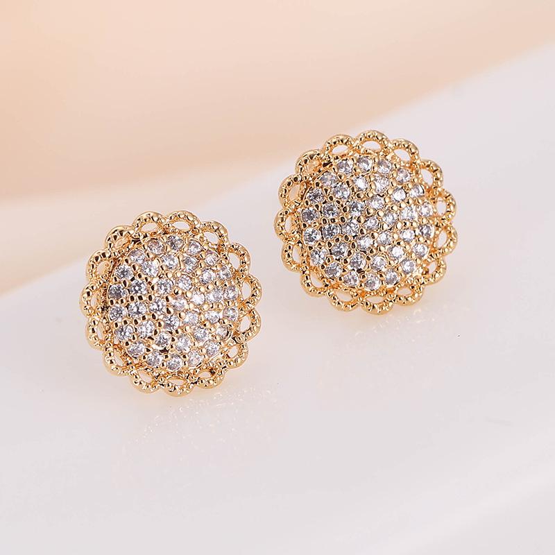 Sunflower Diamond Stud Earrings with Lace Metal and Copper Needle - Women s Elegant Niche Jewelry золотой