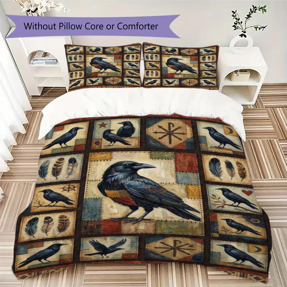 Crow Decoration Pattern Bedding Uilt Set Uilt Cover Pillowcase Home Decoration Birthday Gift (1 * Duvet Cover + 2 * Pillowcase  Without Core)52