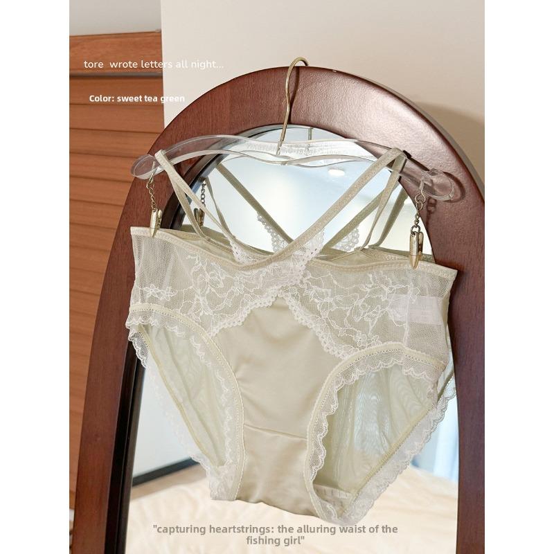 

Женские весенне-летние новые стильные трусики из чистого хлопка с кружевом, удобные, с полым тонким поясом XL зелёный