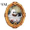 Cute Ghost Oil Painting Magnets Vintage Halloween Fridge Magnet, Retro Gold Frame Refrigerator Decoration Holiday Magnet Set with Strong Magnetic