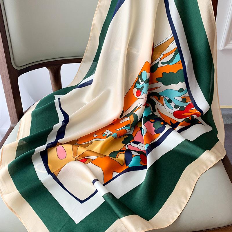 Square Scarf for Women's New Printed Imitation Silk Clothing Decoration Spring and Autumn Scarf Literary and Versatile Small Scarf Headband Tie Pack
