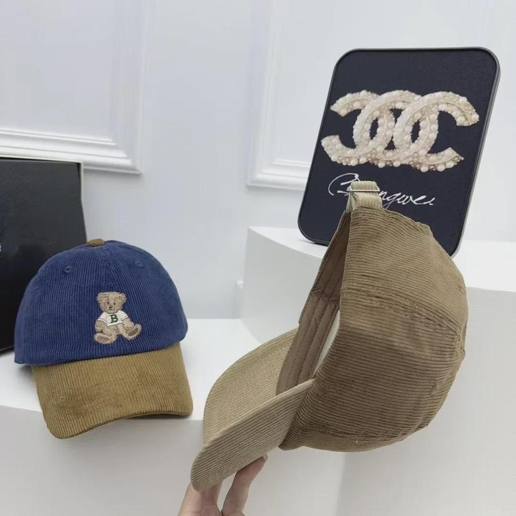 2024 Trendy Corduroy Baseball Cap with Little Brown Bear Design for Women and Men, Perfect for Spring and Autumn