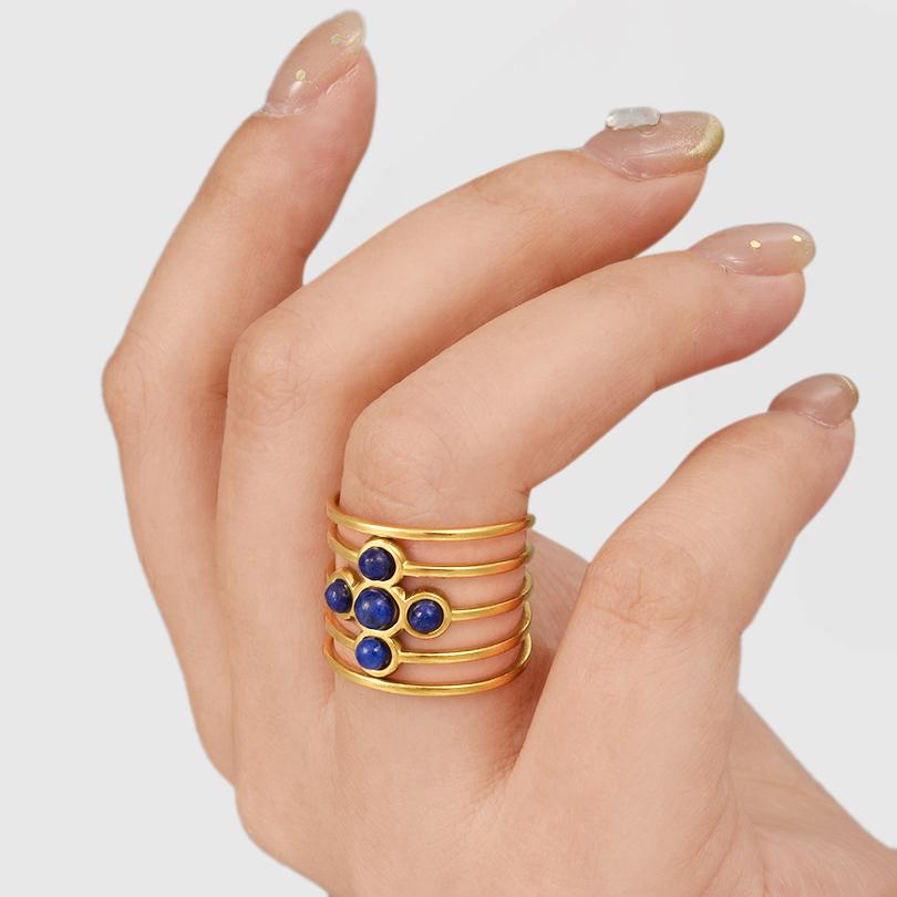 Waterproof Real Stone Jade Agate Ring Open Adjustable Stainless Steel Rings For Women Men Accessories Vintage Eye Cross Jewelry