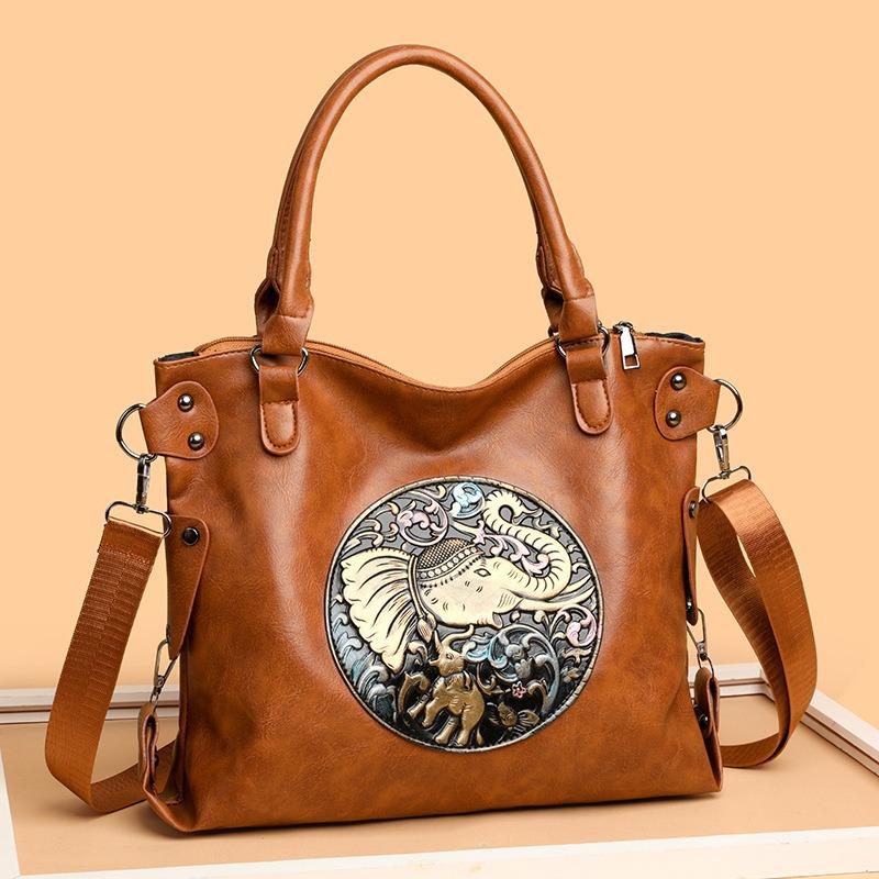 Vintage Chinese Style Elegant Shoulder Bag Women Fashion Euro-American Tote Bag Premium Soft Dough Bag Women