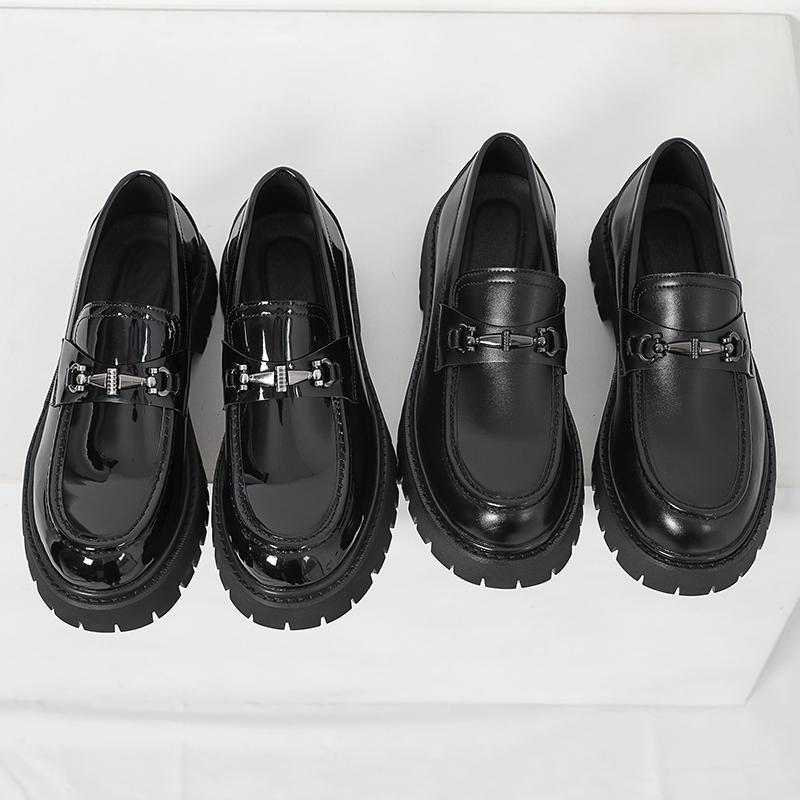 Teenagers Big Head Shoes One Pedal Loafers Small Thick Soles Heightening Leather Shoes Men's Shoes Large Size Shoes