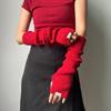 Red Knitted Arm Cover Hip-Hop Long Fingerless sleeves Stretchy Elbow Decoration Thumb Hole Gloves Teens Cosplay