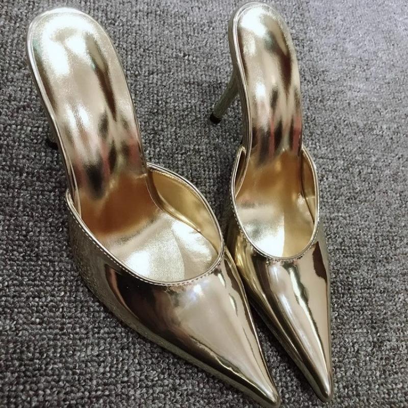 Fashion Sexy High Heels Shoes Woman Pointed Toe Mules Slippers Women Heeled Sandals 2025 Trend Summer Loafers Shallow Pumps Dress Slides
