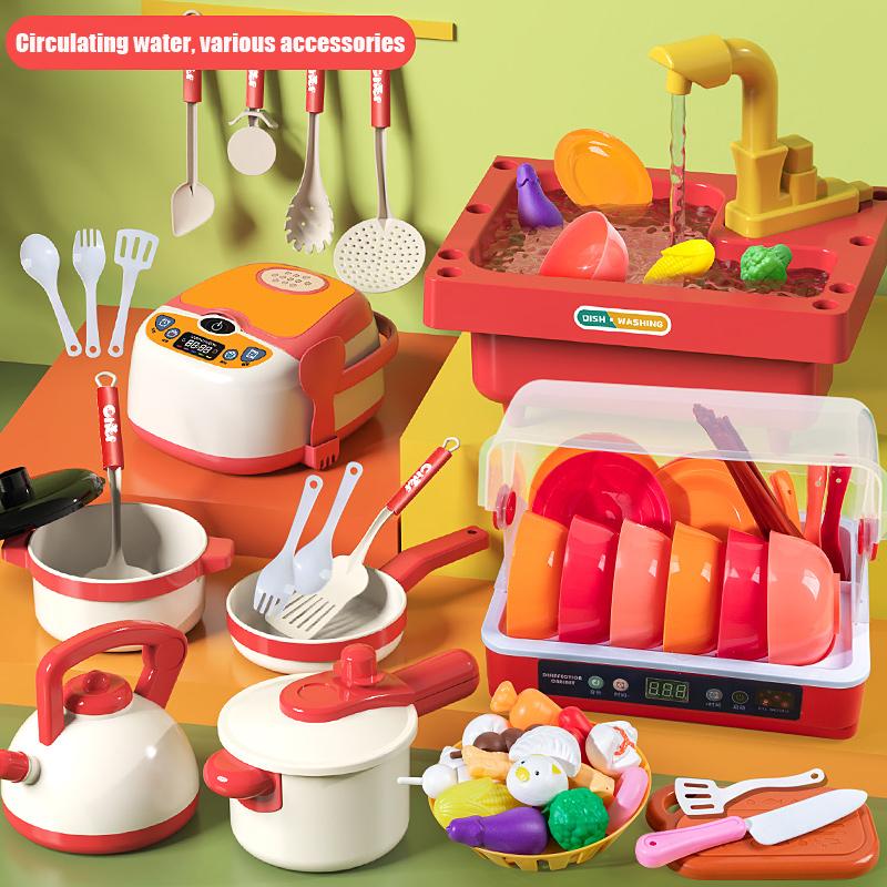 Children Kitchen Dish Washing Pretend Play Set Electric Circulation Toy Simulated Dishwasher