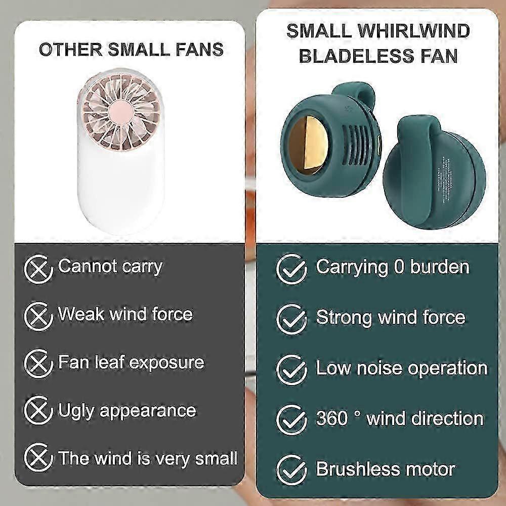 Portable Silent Mini Bladeless Fan Clip On, Mini Fan With Clip, 2025 New Adjustable 3-Speed Suspended Waist Fans, For Outdoor & Travel & Office