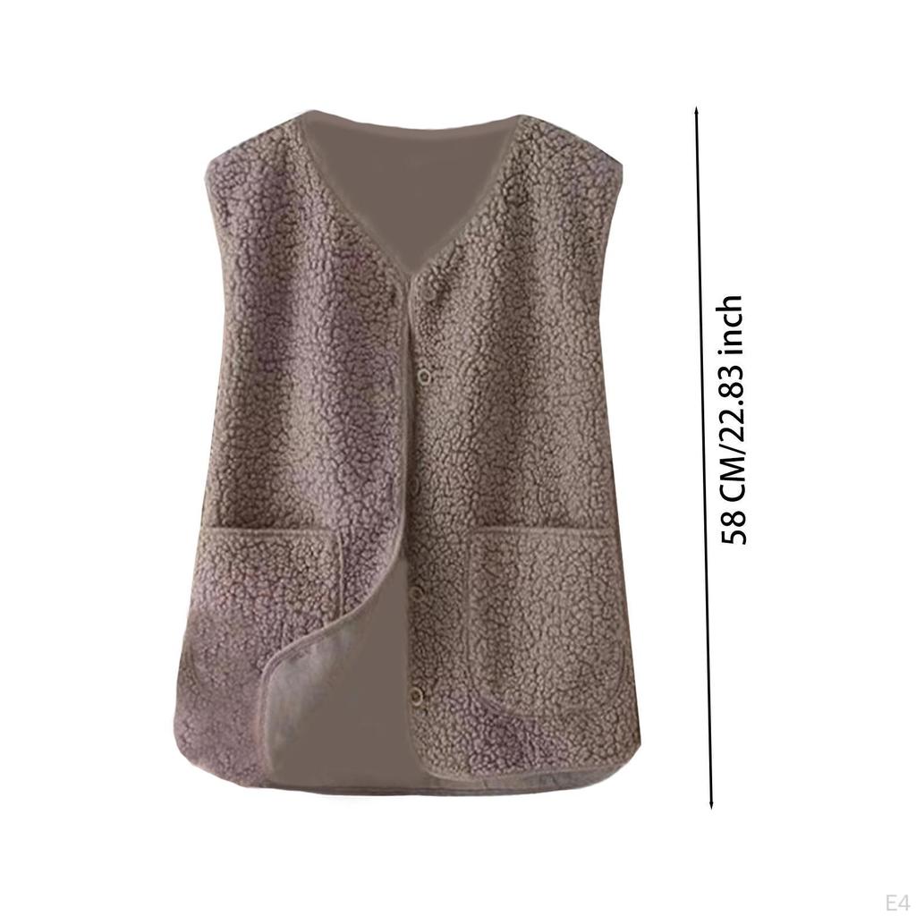 Fleece Vest for Women Casual Warm Single Breasted Button Trendy Gilet