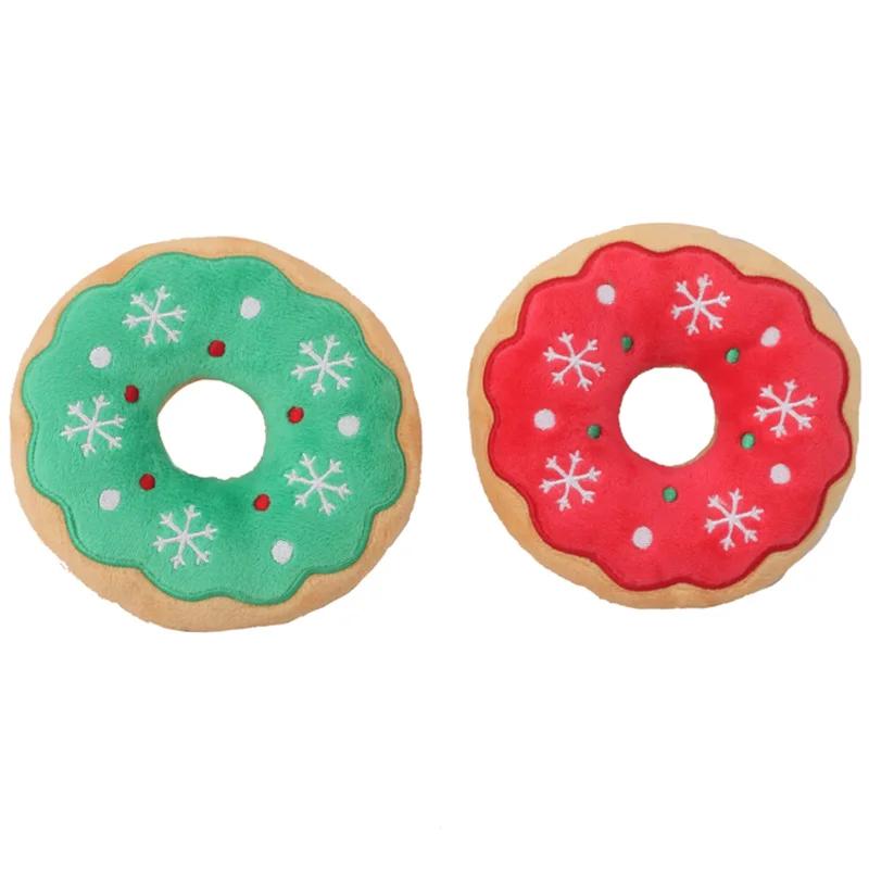 Pet Dog Plush Squeak Toy Santa Elk Gingerbread Man Donut Cat Dog Cartoon Plush Sound Chewing Toys Christmas Gift Pet Products