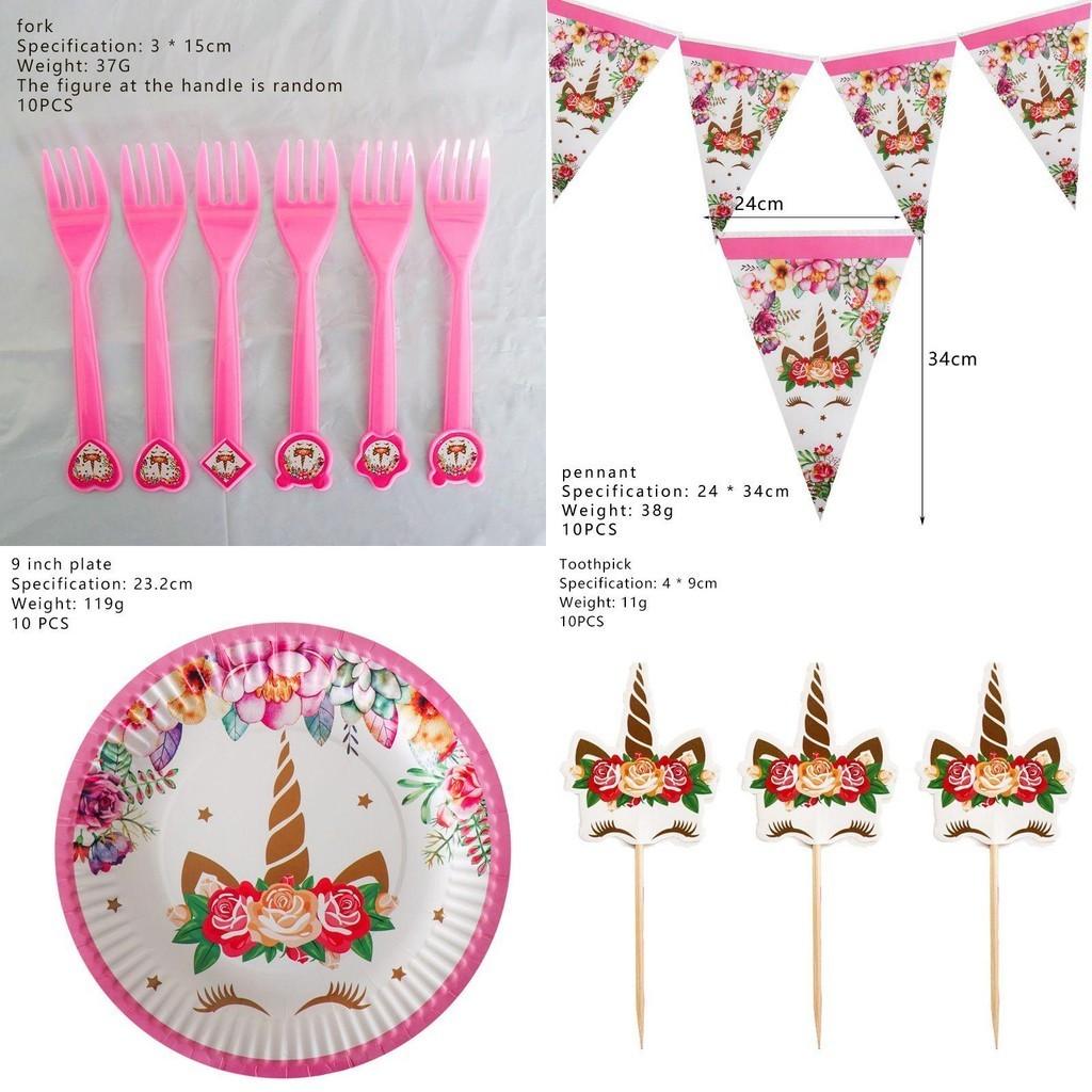 Wreath Unicorn Kids Birthday Party Supplies Charming Tableware Plates Cups Forks And Tablecloth