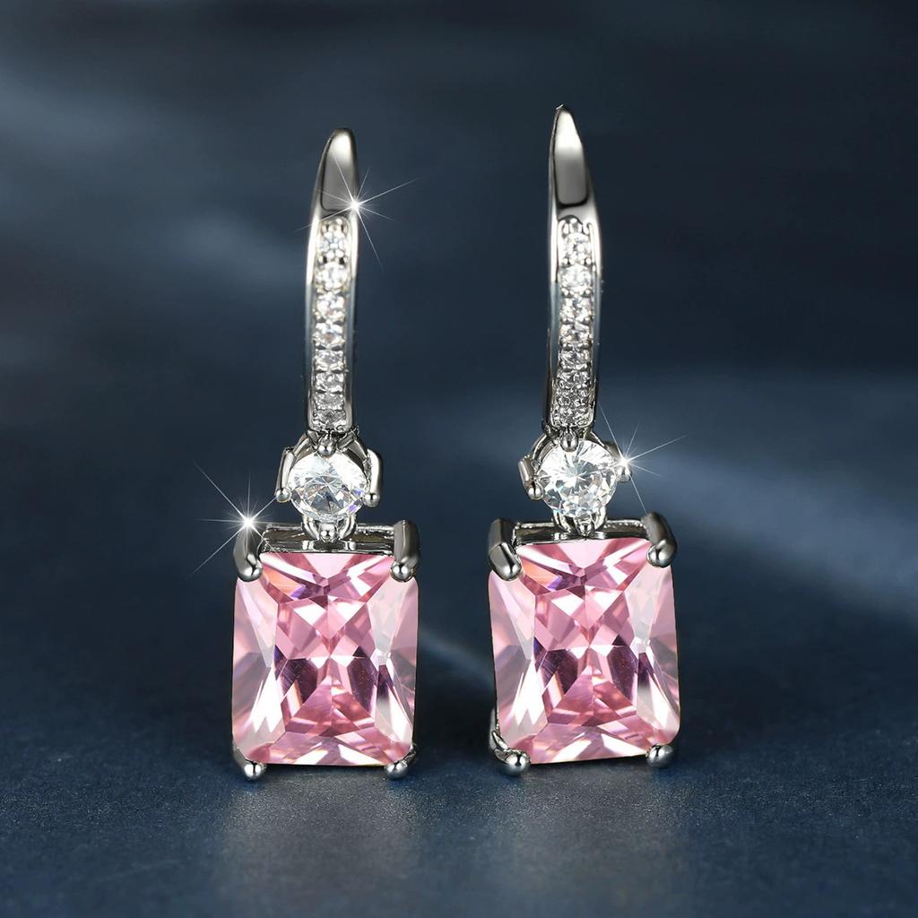 Micro Paved Zircon Square Diamond Quadrilateral Ear Buckle Fashionable Light Luxury Temperament High End Earrings