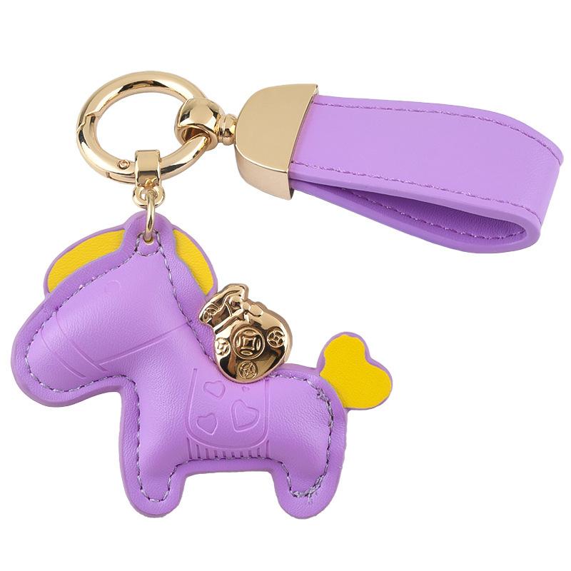 Immediately rich hand rope keychain, leather cartoon pony pendant couple bag Internet celebrity car keychain