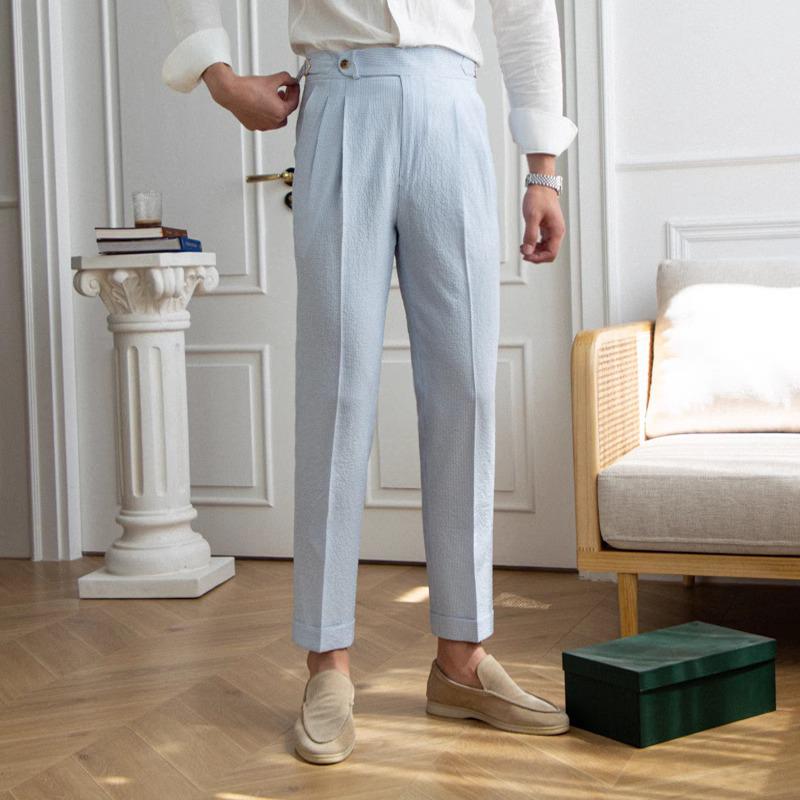 

Men s Summer High-Waisted Gauze Straight Trousers - Elegant Casual British Style. 33