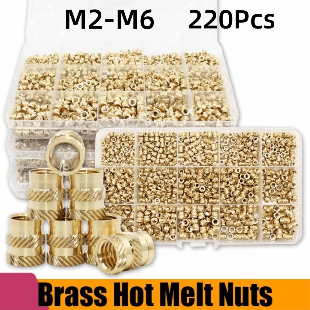 220Pcs Knurled Surface Brass Heat Insert Nuts M2 M2.5 M3 M4 M5 M6 Hot Melt Nut Insert  3D Printing