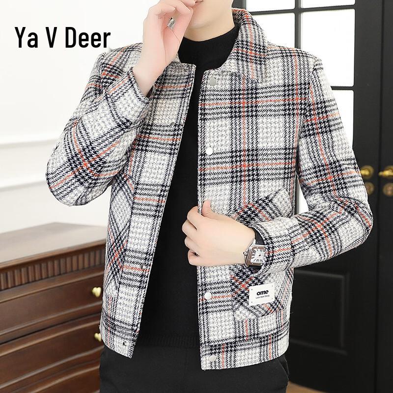Yalu Men s Plaid Slim Fit Wool Blend Jacket L