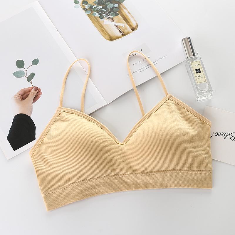 Nahtloses geripptes Bandeau: Hohe Elastizität, Schöner Rücken, Bequem mit Brustpolstern, Dünne Träger, Wickel-Westen-Dessous für Damen