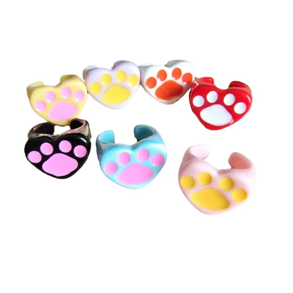 Eye Catching Colorful Bear Paw Open Rings for Women Elegant Heart Shape Open Rings Adjustable Finger Rings Birthday Gift