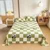3pcs Green Plaid Bed Sheet Set, 100% Cotton Thickened Flat Sheet with Cartoon Panda, Children Bedroom Cute Animal Design Bedding