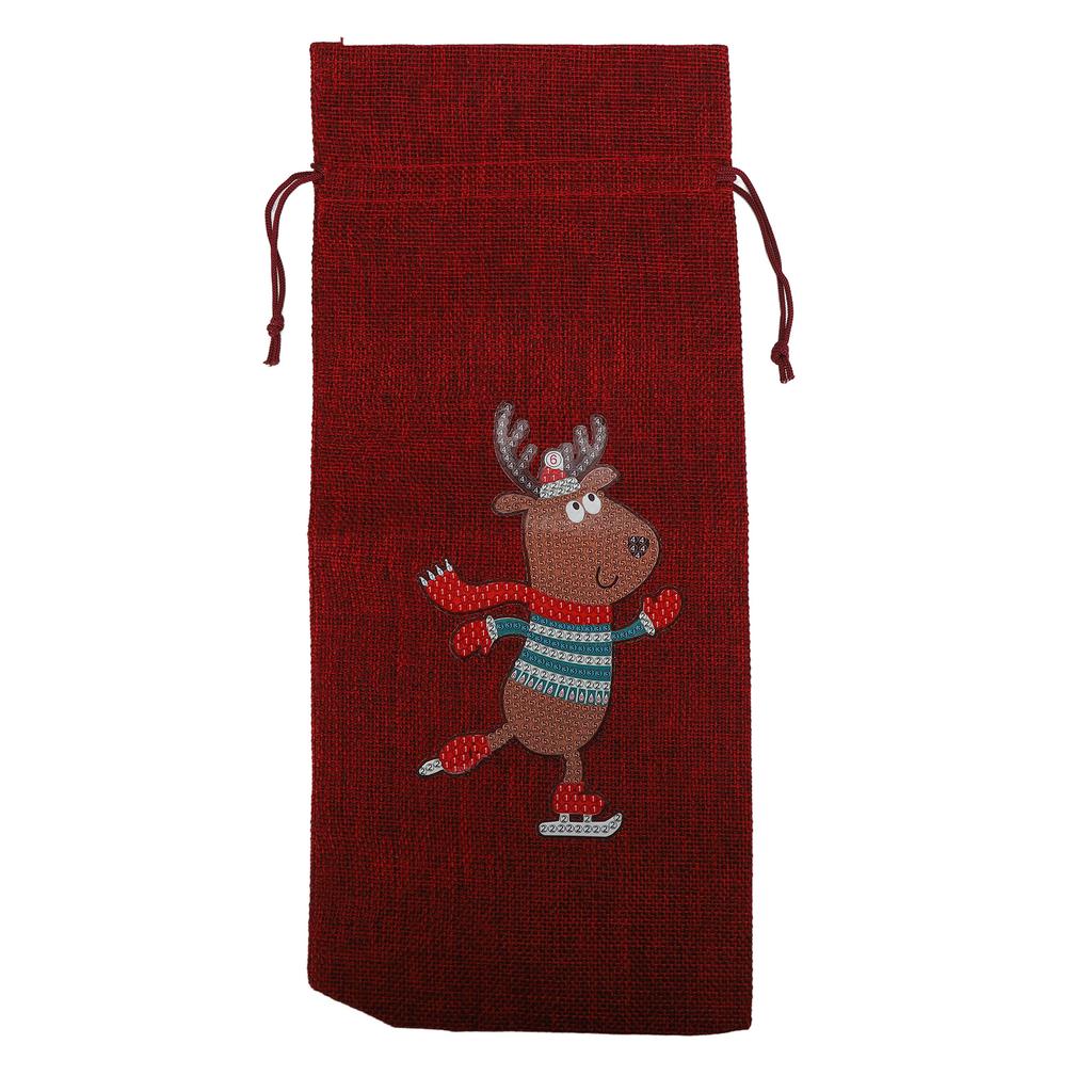 Drawstring Wine Bag Portable Burlap Rhinestone Painting Pattern Durable Burlap Wine Gift Bags