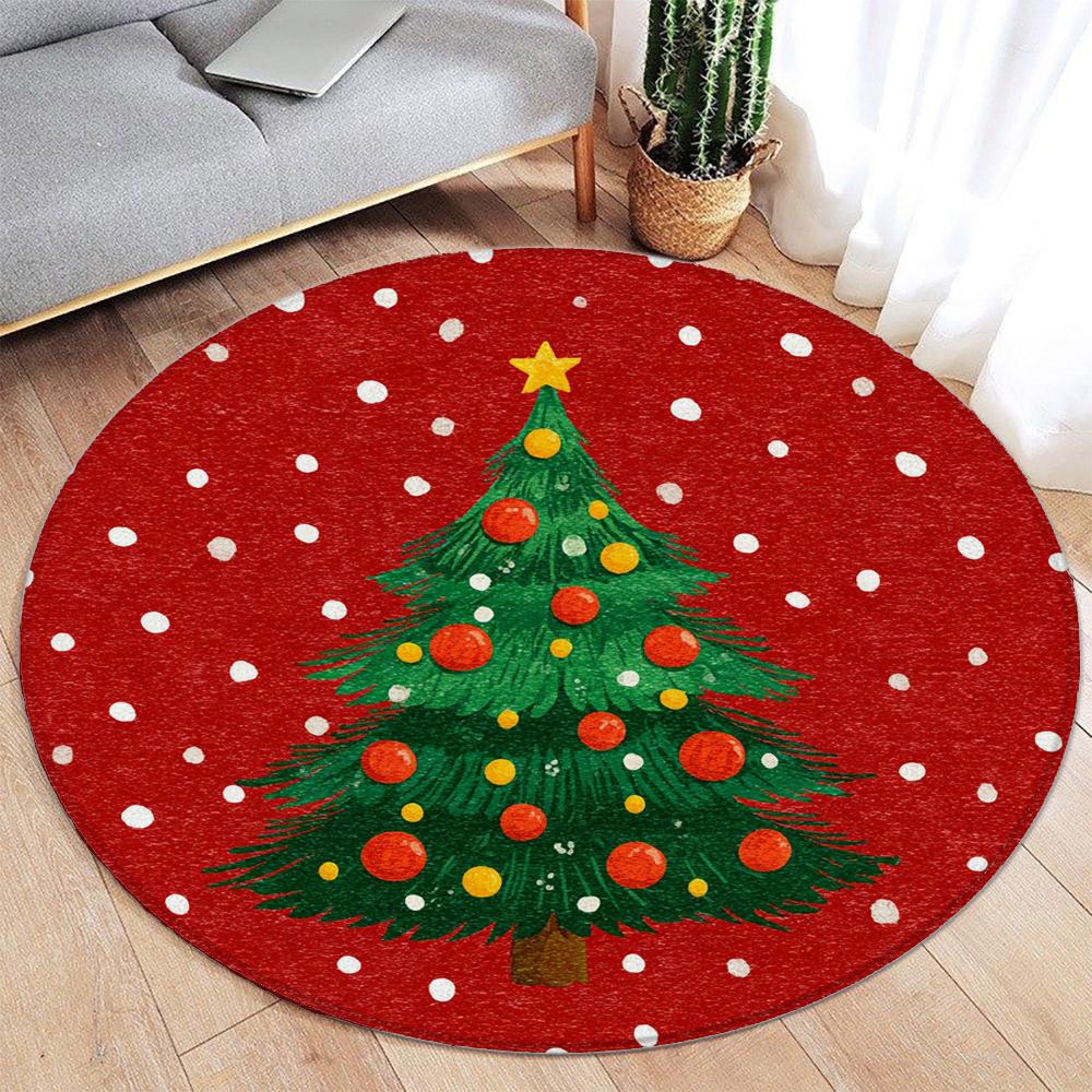 Christmas Santa Claus Round Rug Christmas Floor Mat Holiday Decoration Xmas Gift Home Interior Carpet Rug Festival Event Carpet