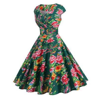 Plus Size Ventage Big Swing Enges Midikleid mit hoher Taille und buntem Rücken und verstecktem Reißverschluss für Party und Abschlussball