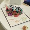 Happy Birthday Greeting Card 3D Birthday Cake Greeting Card Creative Folding Paper Engraving Blessing Card Gift for Lover Friend