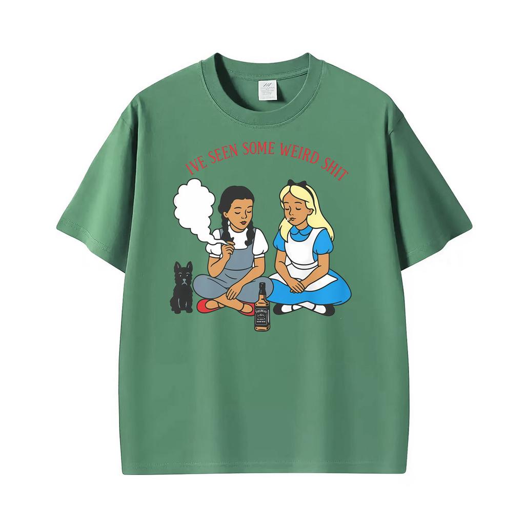 Toto And Friend Illustration Ive Seen Some Weiro Funny Smoking Bottle Cat T Shirt Unisexs Vintage Tee Shirt Summer Cotton Tshirts