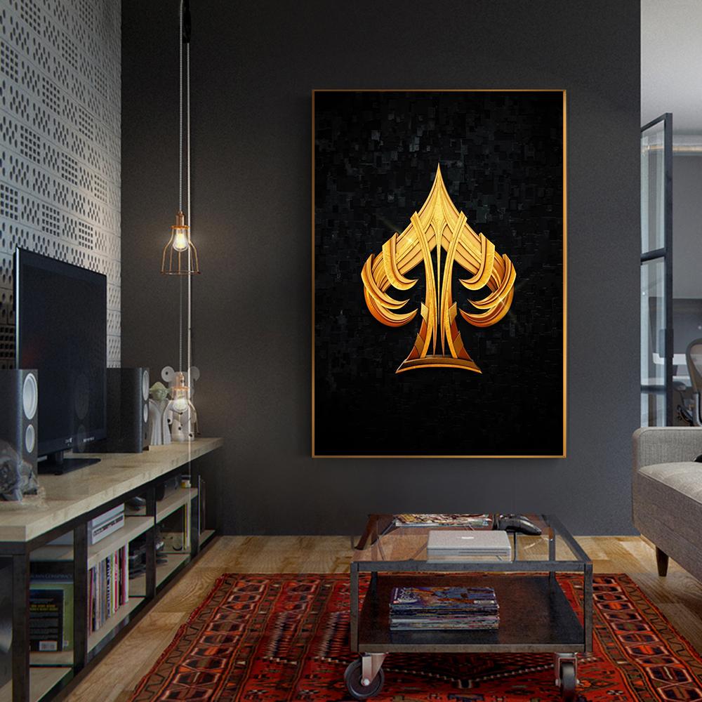 Gold And Silver Poker Suits Prints Poster Canvas Painting Hd Modern Wall Art Pictures Living Room Bedroom Chess Room Home Decor
