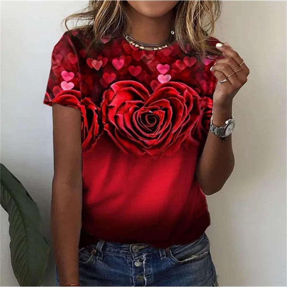 Women's Short Sleeved T-shirt, Printed 3D Printed Top, Casual Round Neck T-shirt, Women's Loose T-shirt