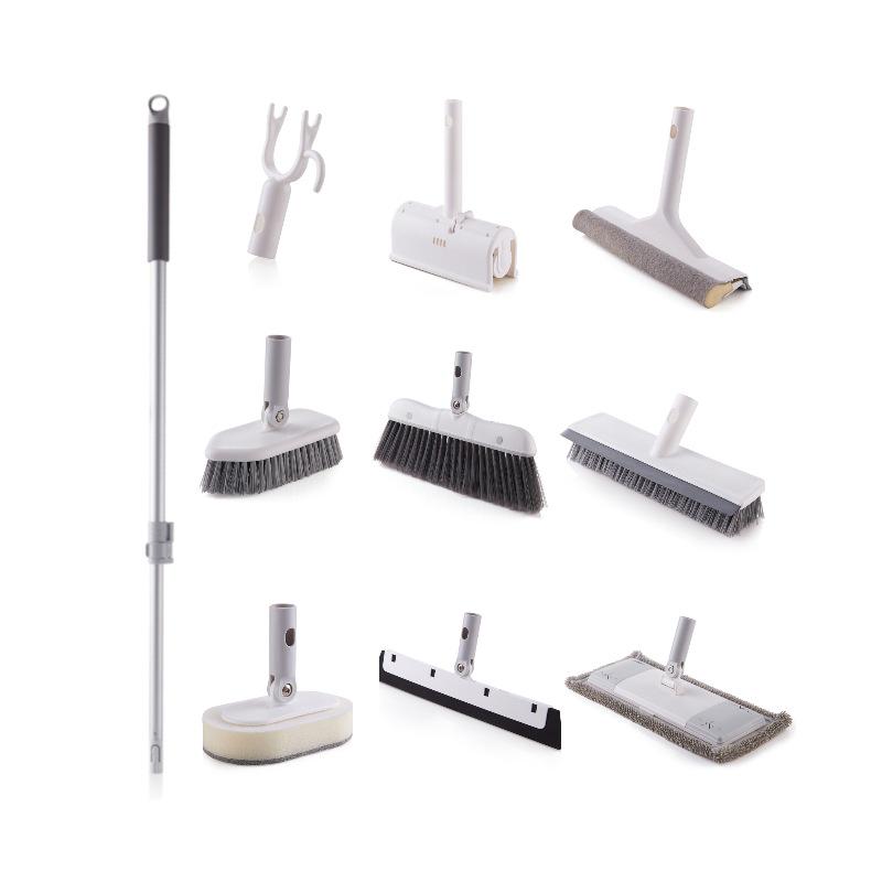 Mop Combination Cleaning Set, Broom, Wiper, Clothes Fork, Bathroom Floor Brush, Glass Cleaner, One Pole, Detachable and Washable