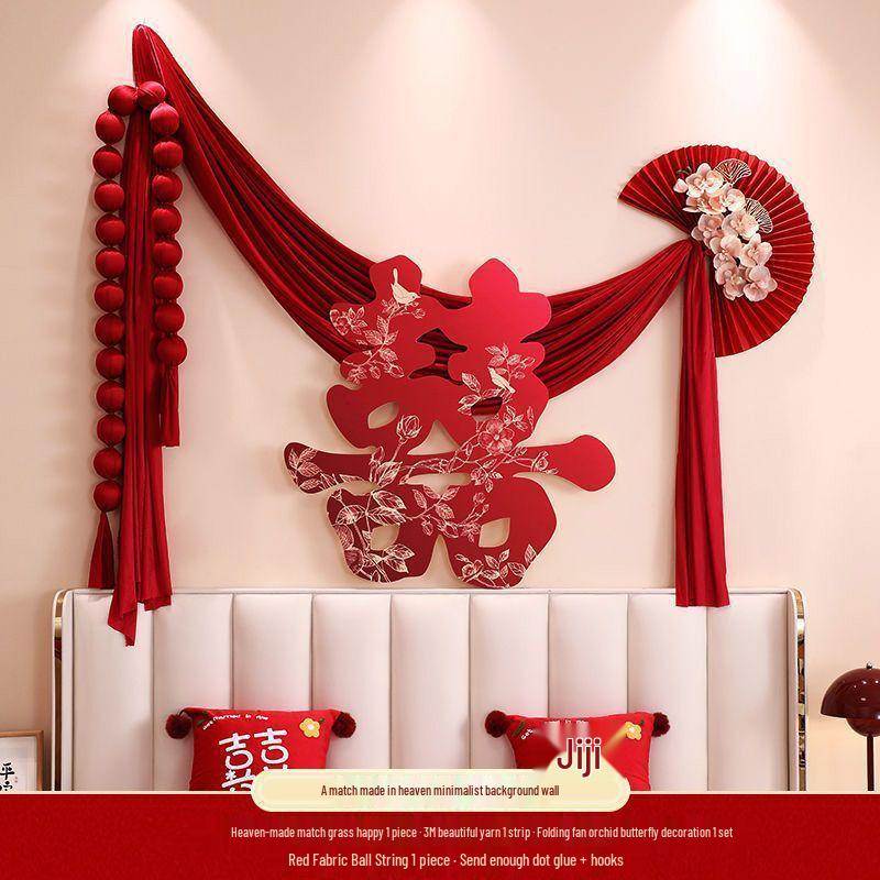 

Wedding Bedroom Decor Set: Pull Flower, Double Happiness KT Board for Bed Head Background