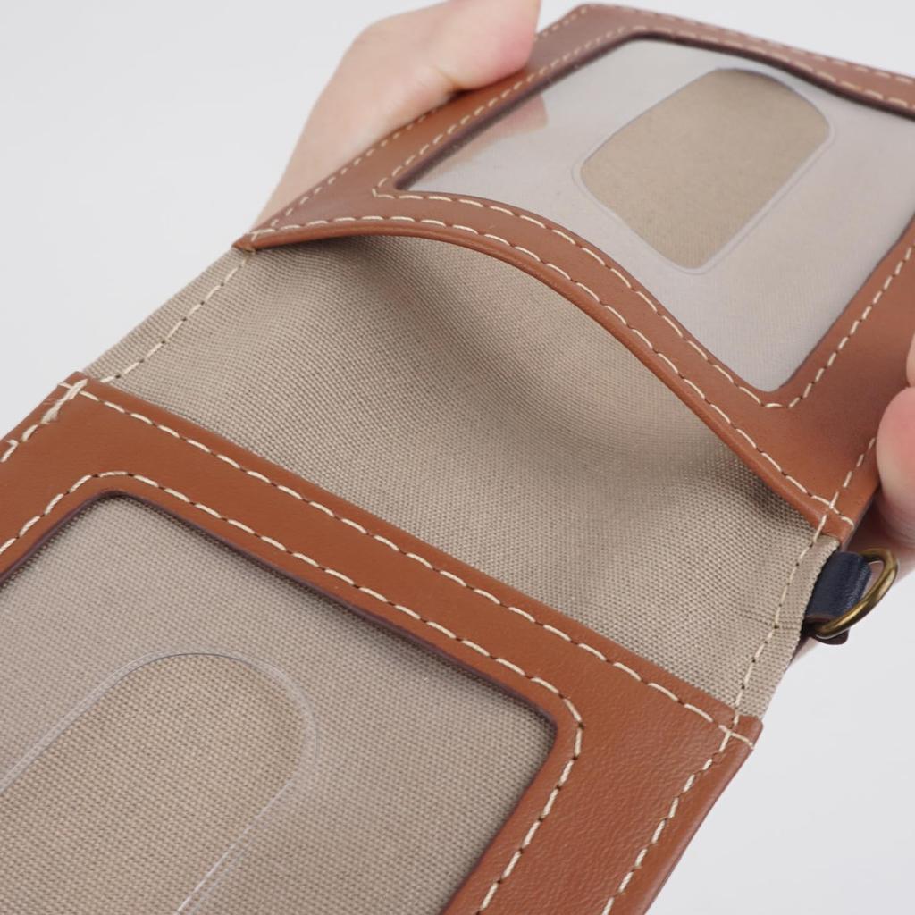 E-mono Pass Case for Men and Women, Genuine Leather, Three-Sided, Bifold, Pass Case (Orange)