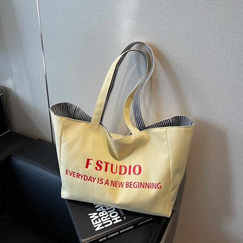 Casual canvas bag Lazy wind underarm bag 2025 new letter tote bag large capacity double-sided shoulder bag